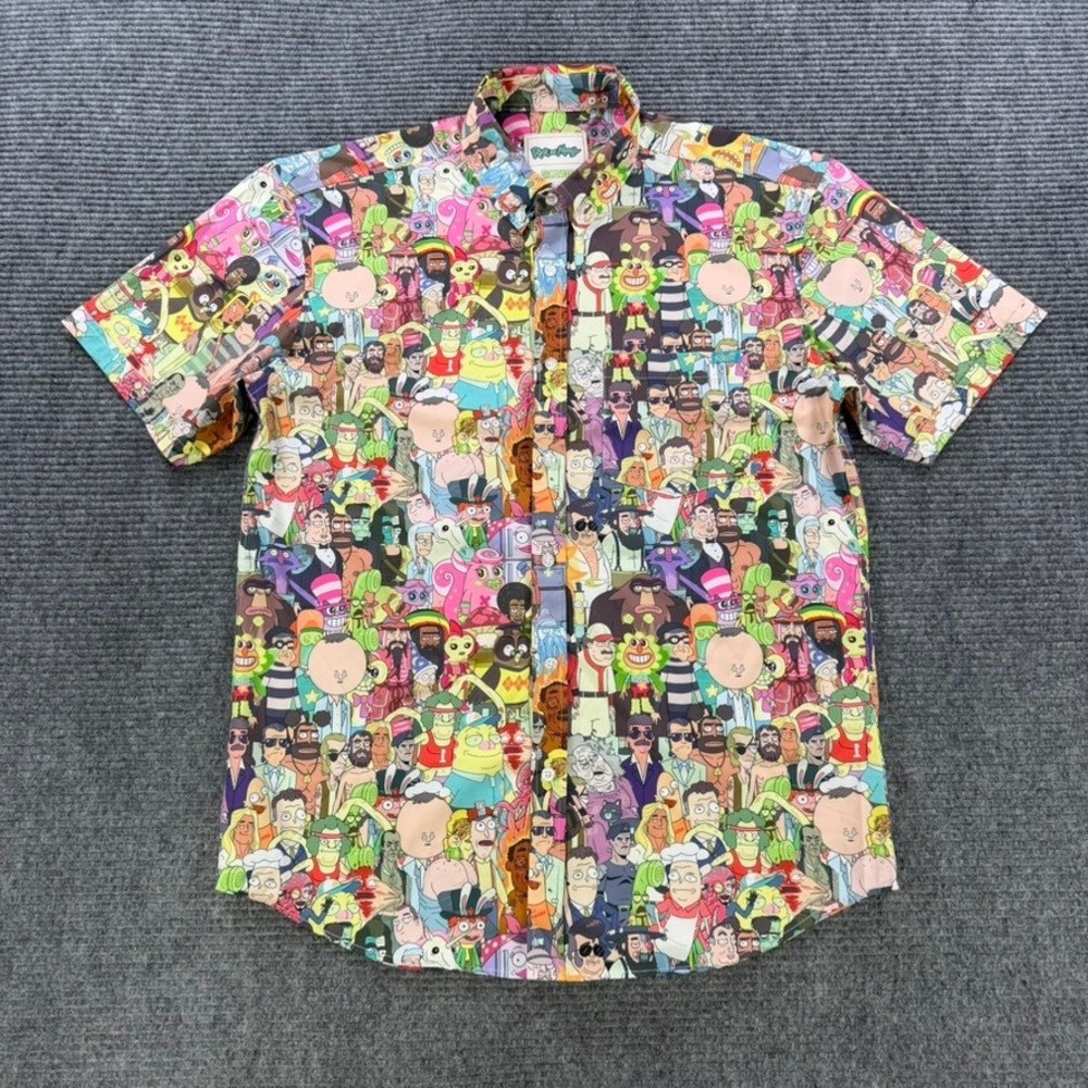 RSVLTS‎ Rick and Morty KUNUFLEX Shirt Mens Large Short Sleeve Button Down AOP